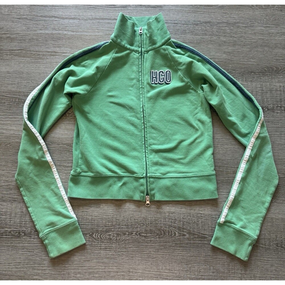 Y2K  Hollister Prosport Green Full Zip Cropped Hoodie Embroidered Letters Size S